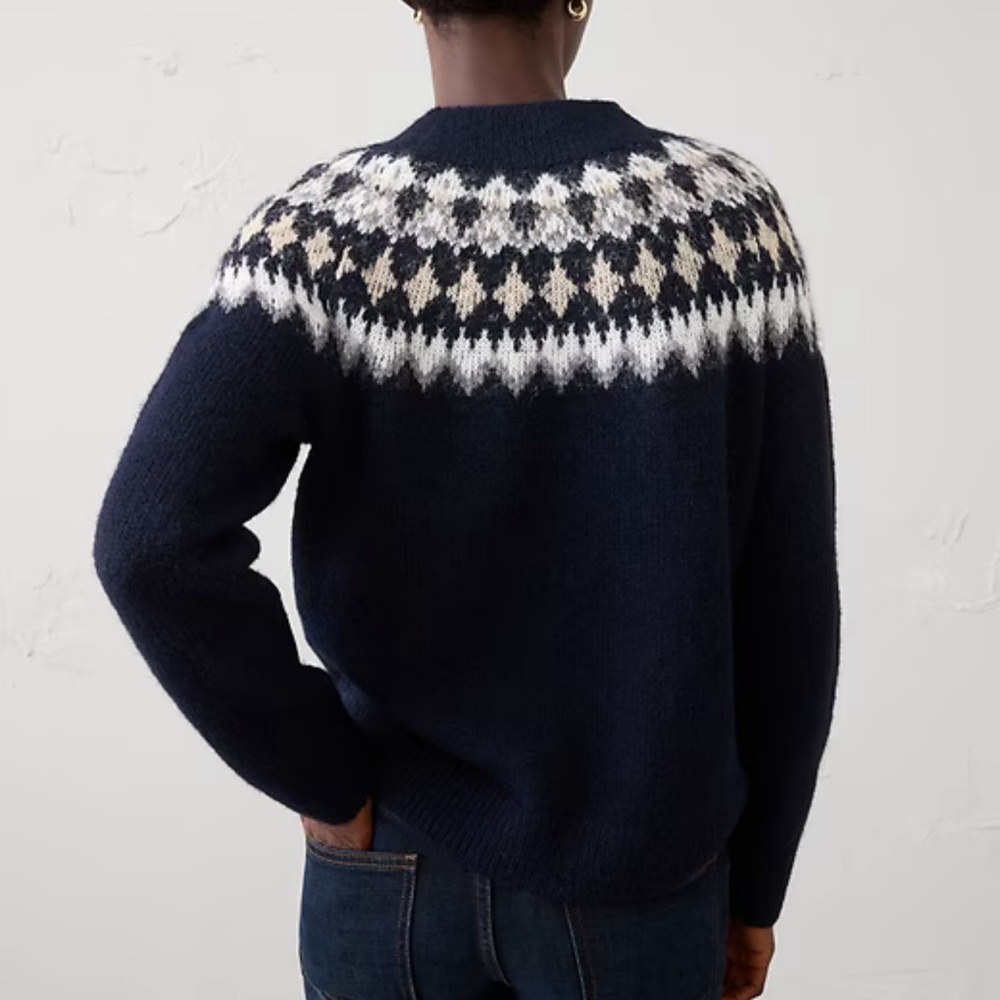 Banana Republic Factory Brushed Pullover Navy Fair Isle Sweater - Picture 2 of 6